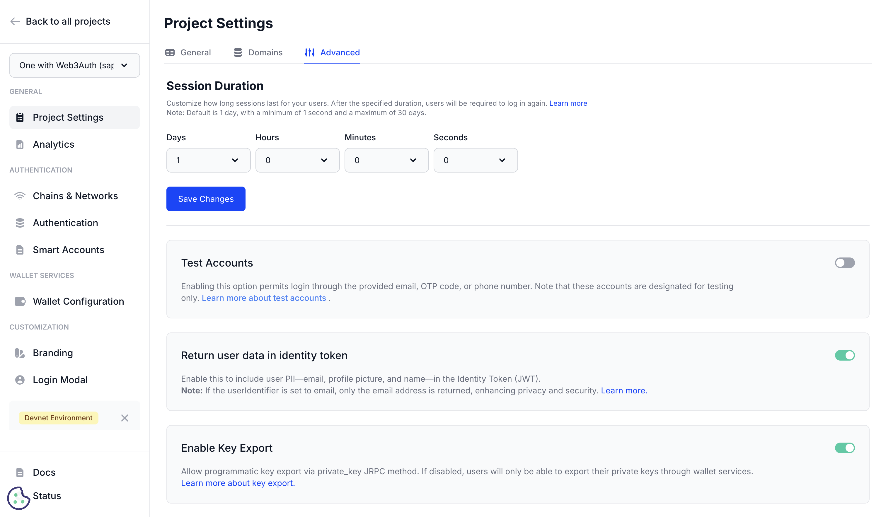 Key Export Settings